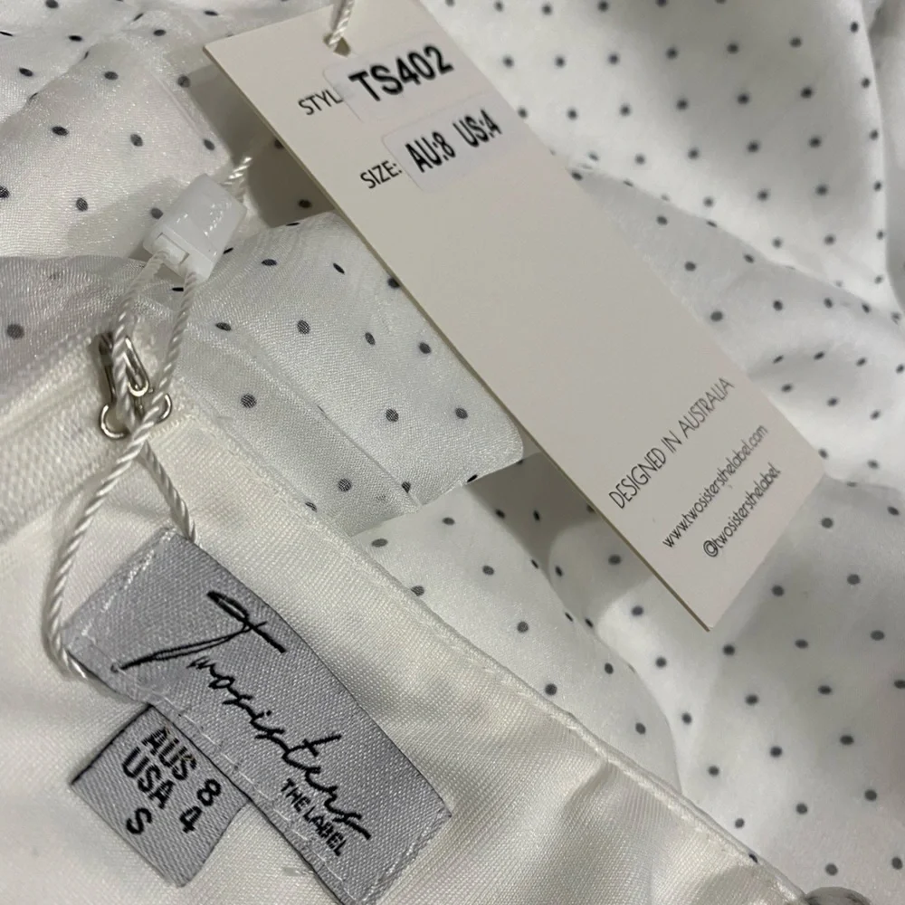 Two sisters ➰ ladies BNWT white/black dots adjustable strap mermaid midi dress 8 - Picture 5 of 5